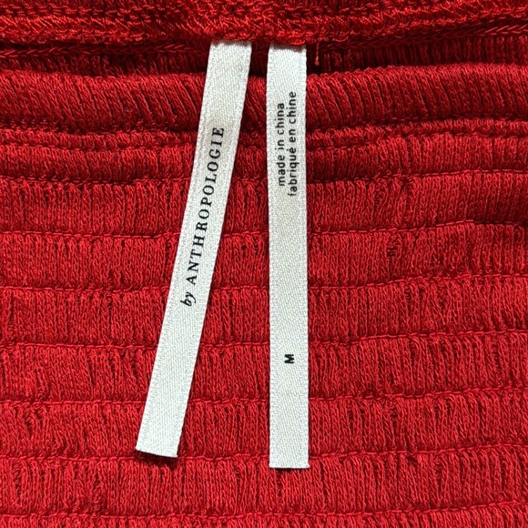 Anthropologie Red Top Womens Medium Square Neck Smocked Bishop Sleeves Cropped - Picture 7 of 10
